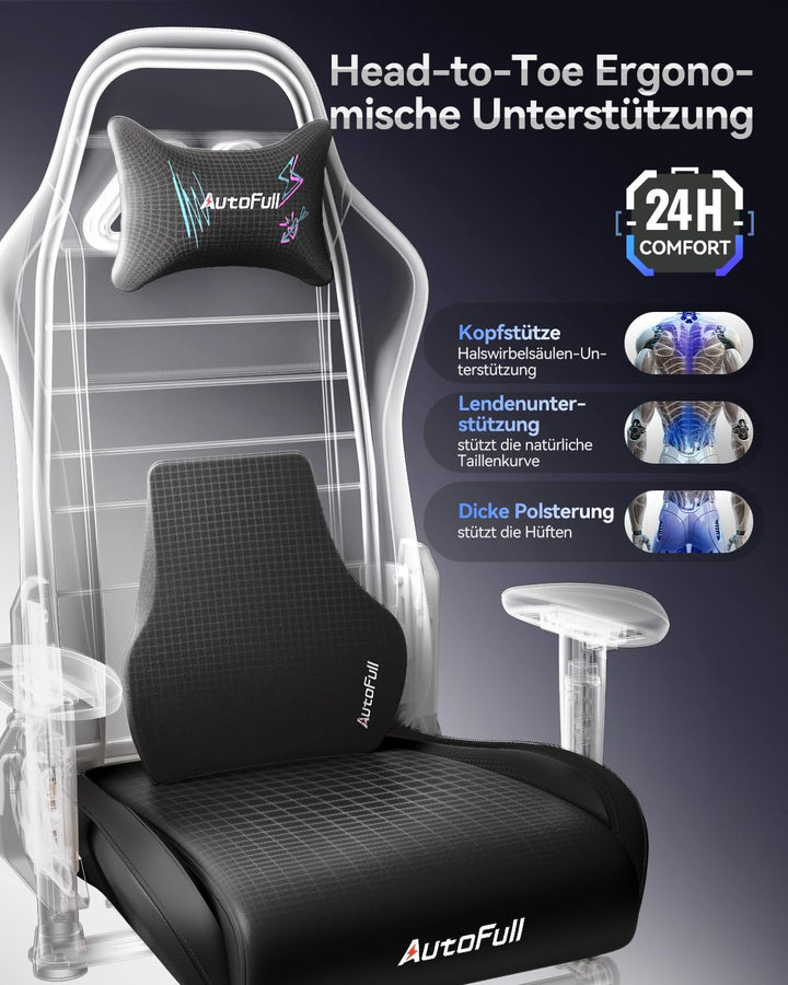 AutoFull C3 Gaming Stuhl Rennstil, Ergonomisch Gaming-Stuhl mit Fussstütze, Gaming Stühle mit Höhenv