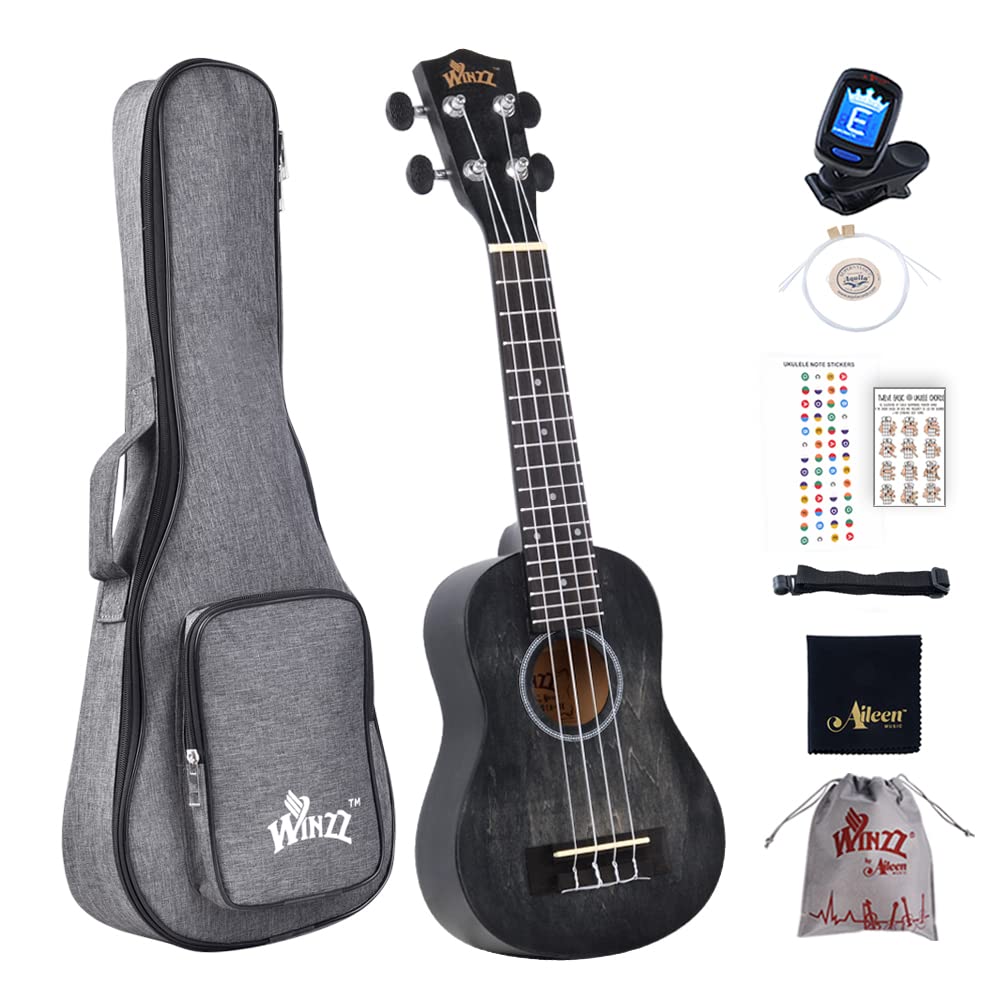 Winzz 21" Sopran Ukulele Anfänger Set Kinderm Erwachsene, Einzigartiges Farbdesign, mit Tasche, Stim