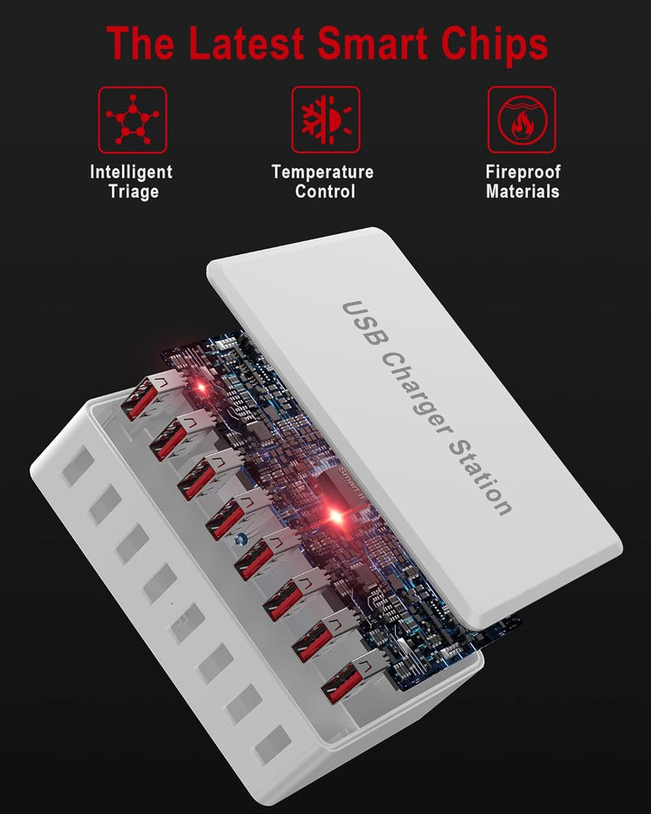 50W USB Ladegerät Mehrfach - 8-Port Multi Netzteil, 5V 10A Ladestation für Mehrere Geräte, Charger S
