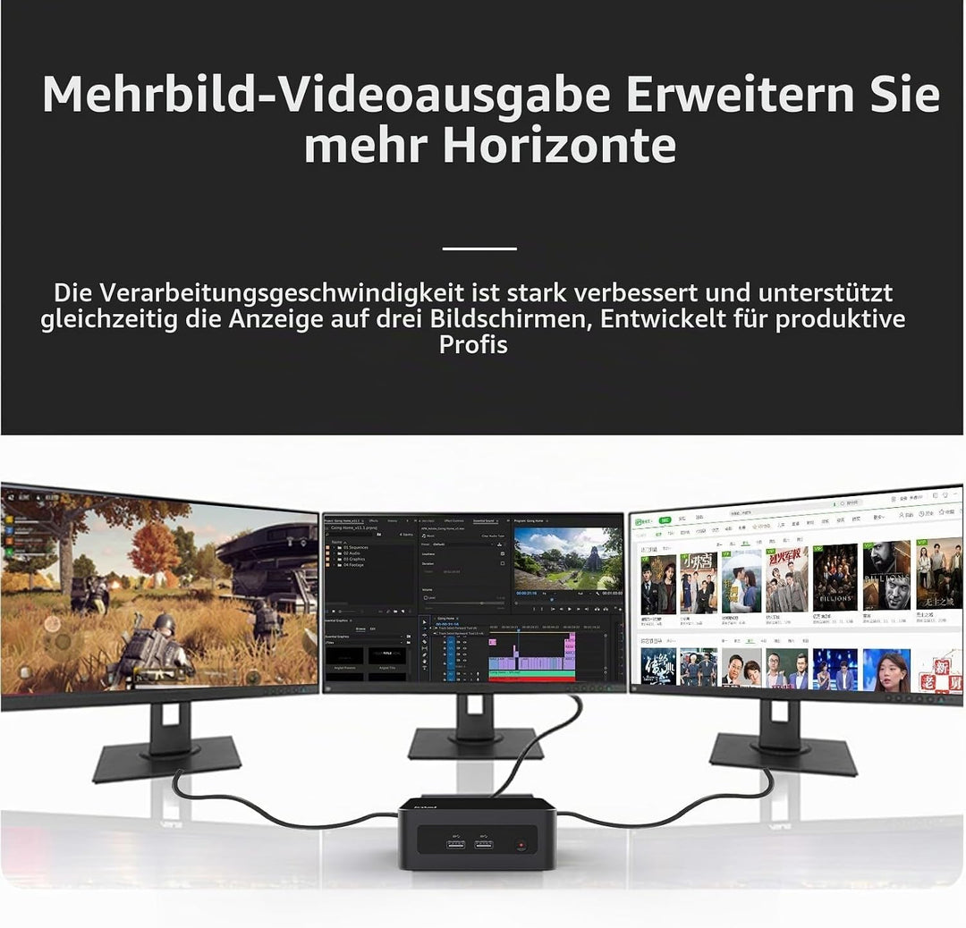 Mini-PC i5 12450H 4,40 GHz 8C/12T, Doppelkanal 16 GB RAM 256 GB SSD, Windows 11 Pro, WiFi, BT5.2, 3