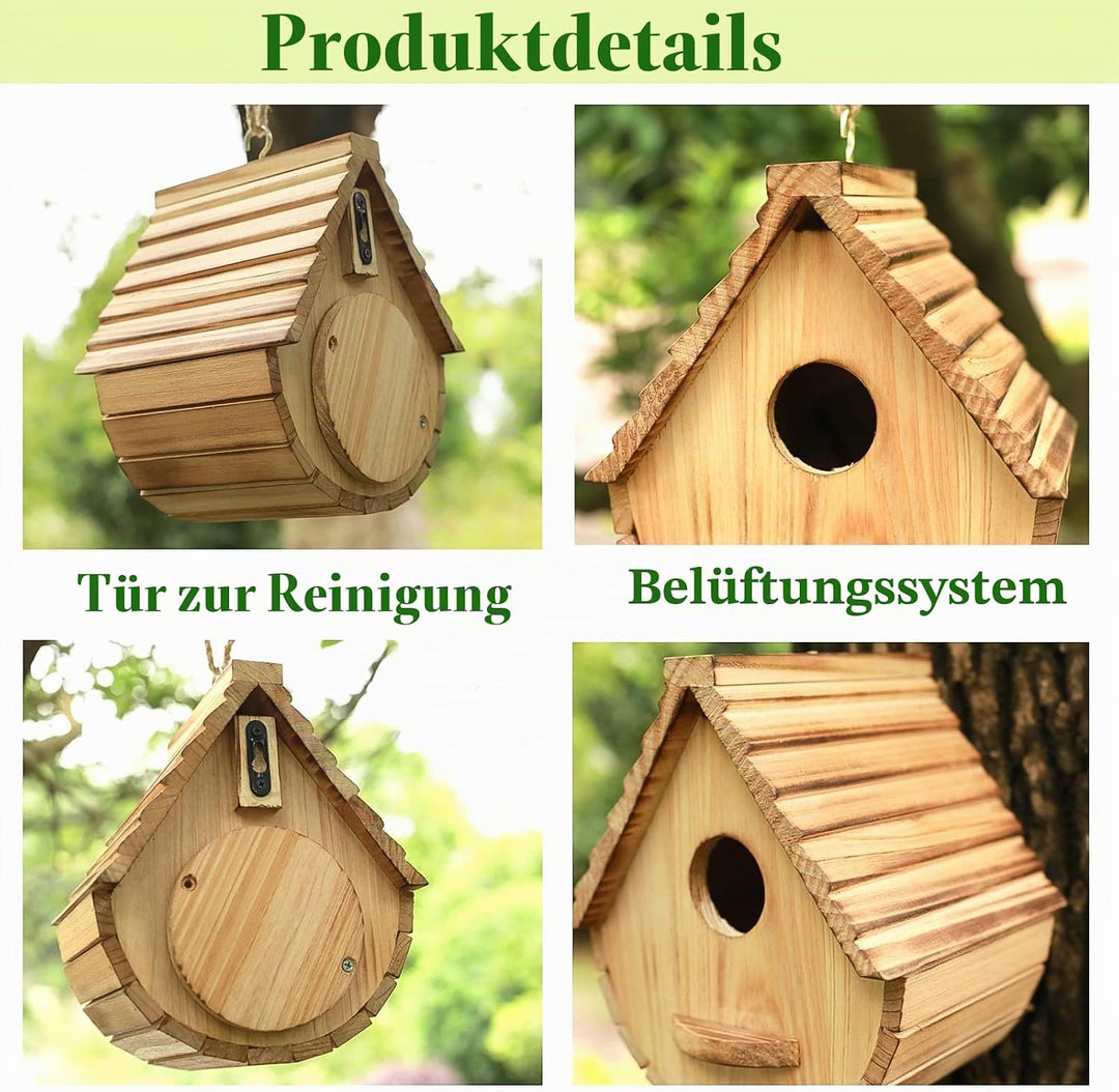 STARSWR Vogelhäuser zum Aufhängen im Freien, Holz Vogelhaus Nest, Naturholz Freiraum Vogelhütte Blue