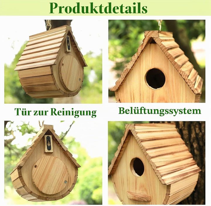 STARSWR Vogelhäuser zum Aufhängen im Freien, Holz Vogelhaus Nest, Naturholz Freiraum Vogelhütte Blue