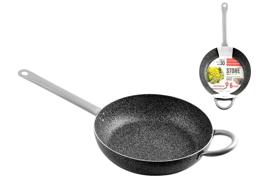 Home Family Stone Bratpfanne Antihaft mit Griff, Stein, Schwarz/Grau, 30 cm