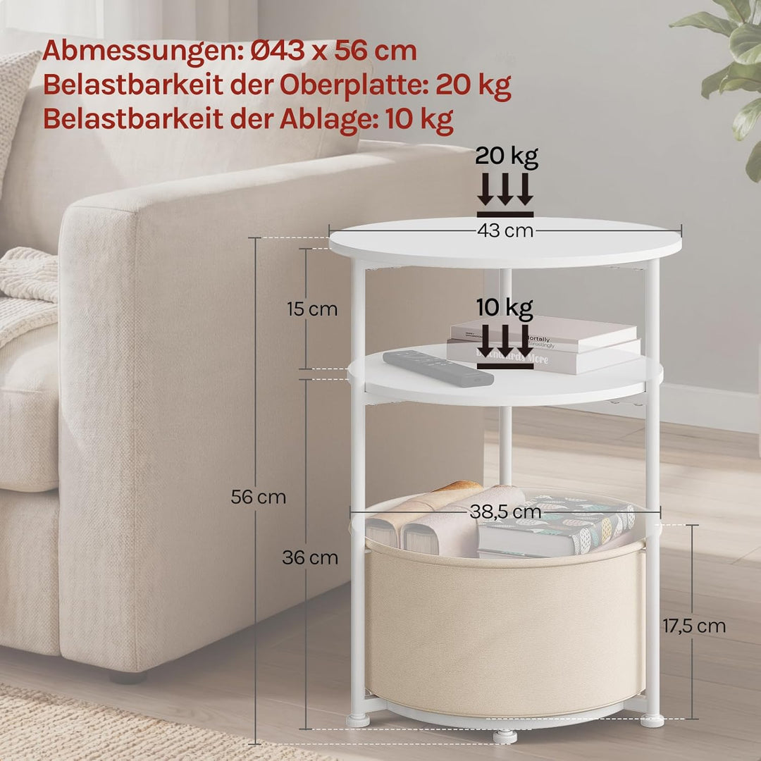 WOLTU Couchtisch rund, Kleiner Beistelltisch, mit abnehmbarem Stoffkorb, Metallrahmen, für Sofa Wohn