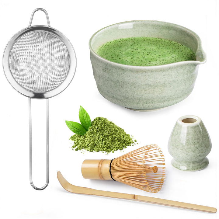 Matcha Besen Set, ThymeSpace Matcha Set für die Teezeremonie, 5 Stück traditionelles japanisches Mat