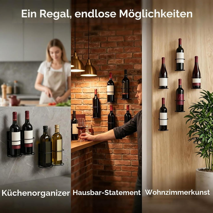 Cabilock 6Pcs Weinregal Wand Weinhalter Metall Rotwein Display Stand Einzelflaschenhalter für Hausba