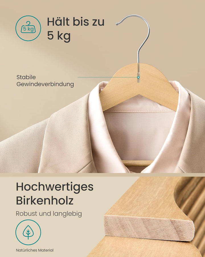 SONGMICS Kleiderbügel Holz, 30er Set, Holzbügel schlank, Bügel, platzsparend, Hosenbügel, 360° drehb