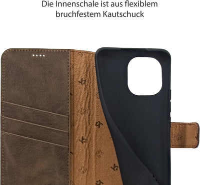 Suncase Book-Style Hülle kompatibel mit Xiaomi Mi 11 Leder Tasche (Slim-Fit) Lederhülle Handytasche