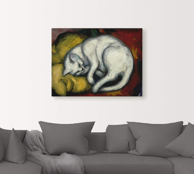 ARTland Leinwandbild Wandbild Bild auf Leinwand 80x60 cm Wanddeko Haustier Katzenbett Die weisse Kat