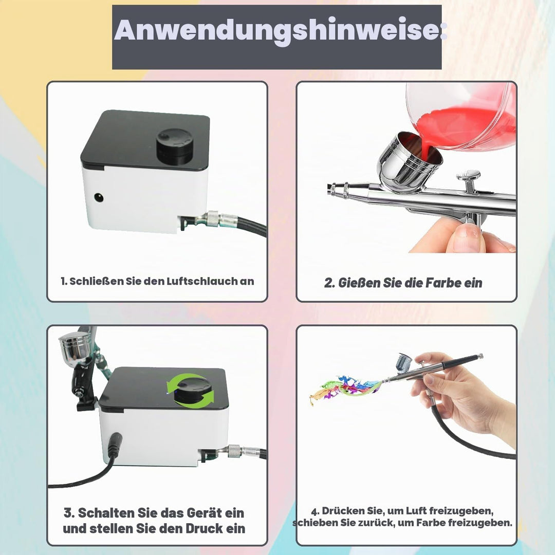 ABEST Airbrush Kit mit 33PSI einstellbarem Luftkompressor, Dual-Action Airbrush mit 0.2/0.3/0.5mm Dü
