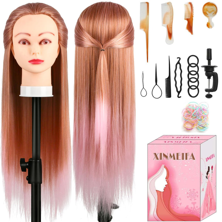 Trainingsköpfe, 28 Zoll Frisierkopf für Friseure, 100% Kunstfaser Haar Übungskopf, mit DIY Strickset