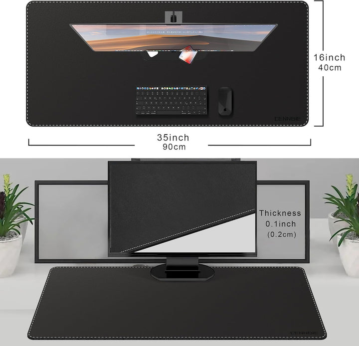 CENNBIE Schreibtischunterlage Leder, 90 x 40 cm Mauspad XXL, Erweitertes schreibtischunterlage Filz,