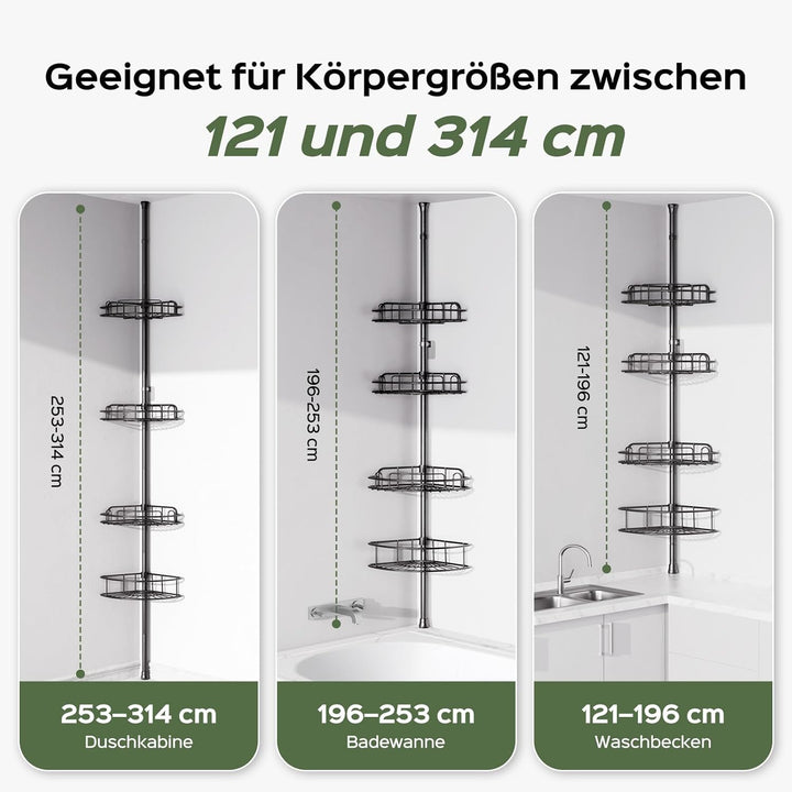 HAMITOR Teleskop Ecke-Duschablage ohne Bohren: Stabil & rutschfest Metall Teleskopregal, Badewannen-