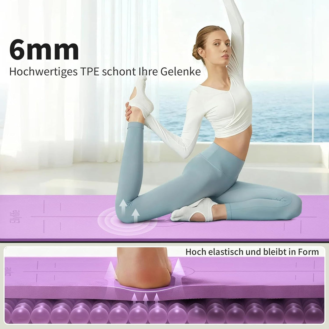 Yoga Matte Rutschfest Dick, Nachhaltige Naturkautschuk + Eco TPE oder PU, Ausrichtungslinien, Hautfr