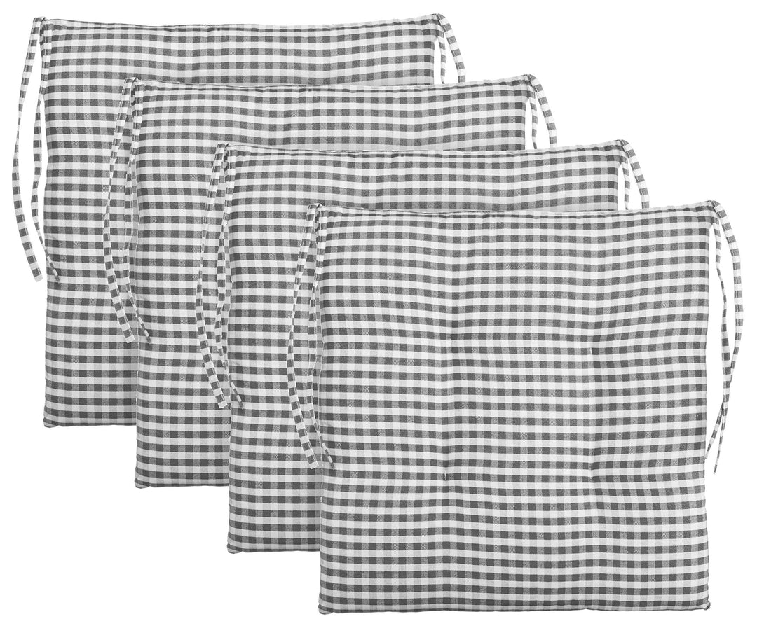 Brandsseller 4er-Set Sitzkissen 40x40x5 cm kariert Stuhlkissen mit 4-Punkt-Steppung &amp; Kordelbändern