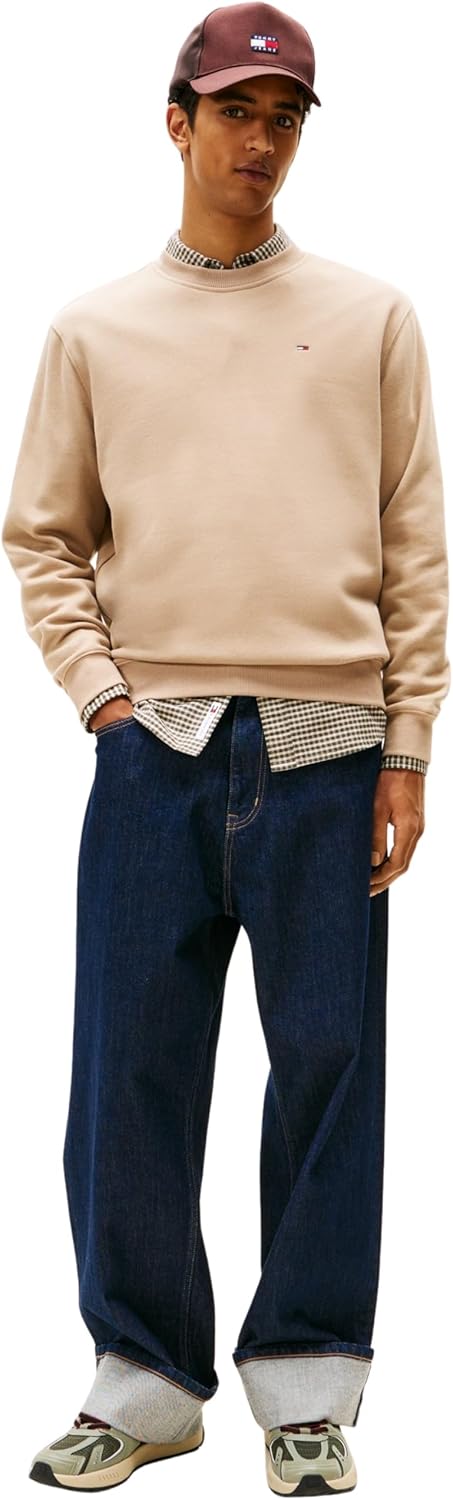 Tommy Jeans Herren Sweatshirt TJM Regular ohne Kapuze XS Beige (Coastal Taupe), XS Beige (Coastal Ta