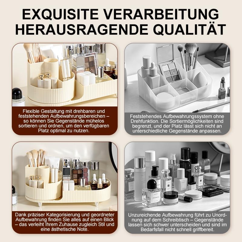 Make up Organizer 360° Drehbar, Grosser Bad Kosmetik Organizer mit Aufbewahrungsbox für Schminktisch