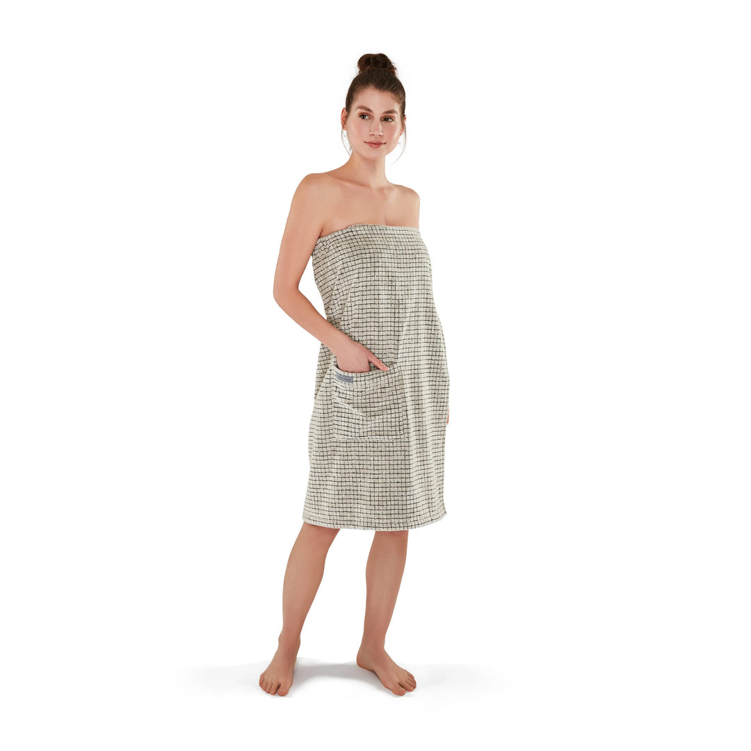 möve Eden Sarong mit Kästchenstruktur Velours in Gr. 40 / 48 aus 80 % Baumwolle / 20 % Leinen, natur
