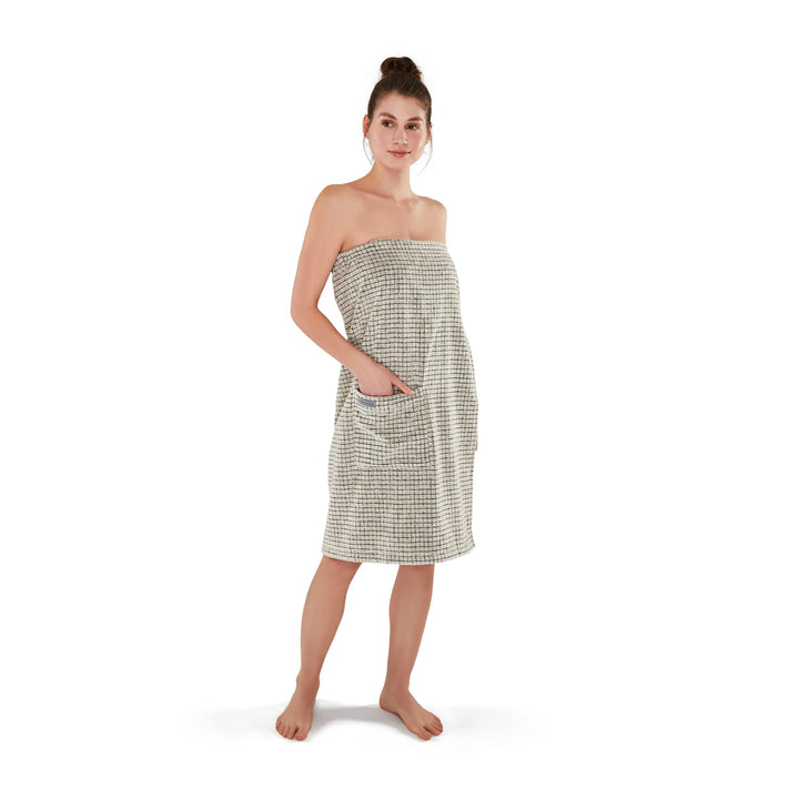 möve Eden Sarong mit Kästchenstruktur Velours in Gr. 40 / 48 aus 80 % Baumwolle / 20 % Leinen, natur