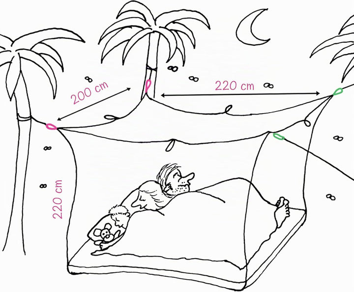HAWK Outdoor Reise-Moskitonetz für Doppelbett Einzelbett extra gross 220 x 200 x 220 cm Mückenschutz