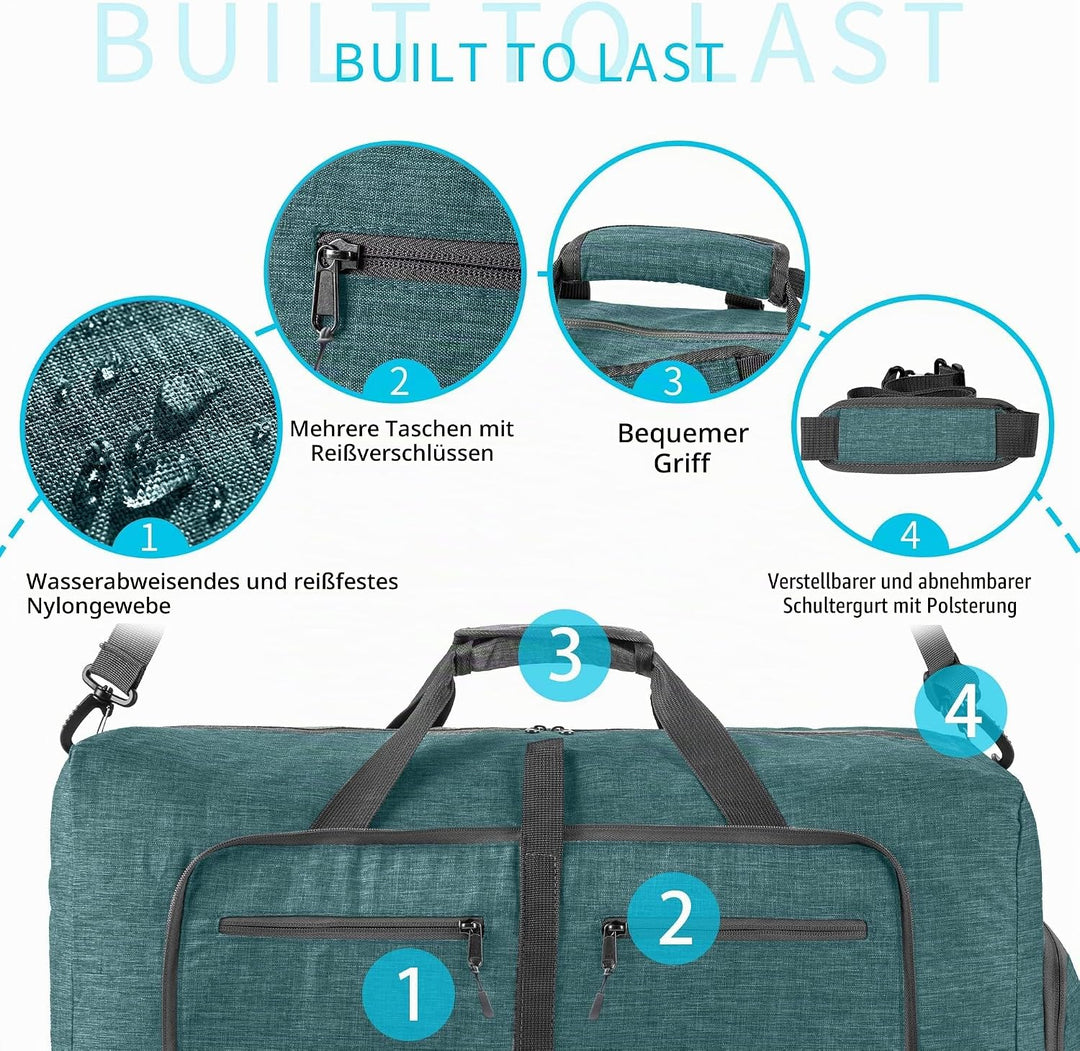 Vomgomfom 85L Reisetasche mit Schuhfach, Grosse Falttasche für Camping, Reisen, Fitness, Grün D Grün