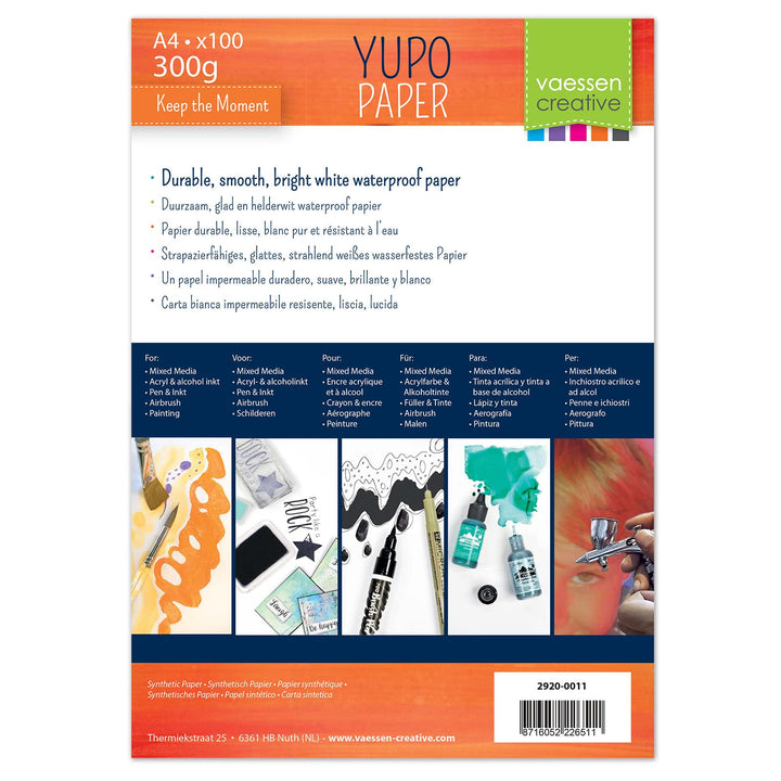Vaessen Creative 2920-0011 Florence Yupo Papier Synthetisches 300g/m², Weiss, DIN A4, 100 Stück zum