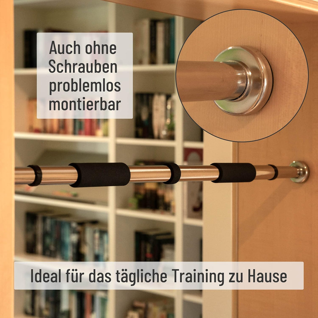 Klimmzugstange für Türrahmen silber Griffe stufenlos einstellbar 63-100 cm für Workout Kraftübungen