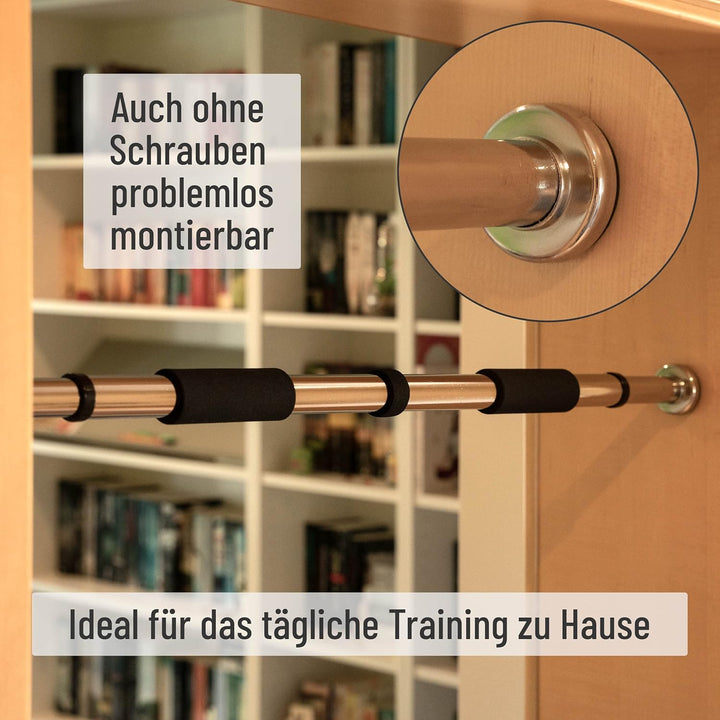 Klimmzugstange für Türrahmen silber Griffe stufenlos einstellbar 63-100 cm für Workout Kraftübungen