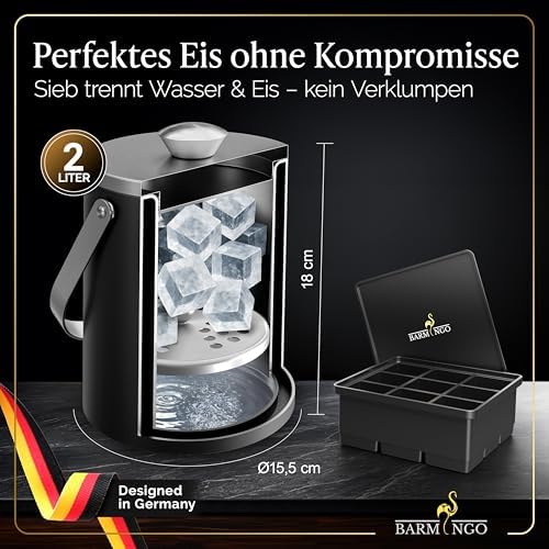 SPAR-SET: Eiswürfelbehälter & Weinkühler Set | 2l Eisbehälter Set mit Sieb, Eiswürfelform, Zange | S