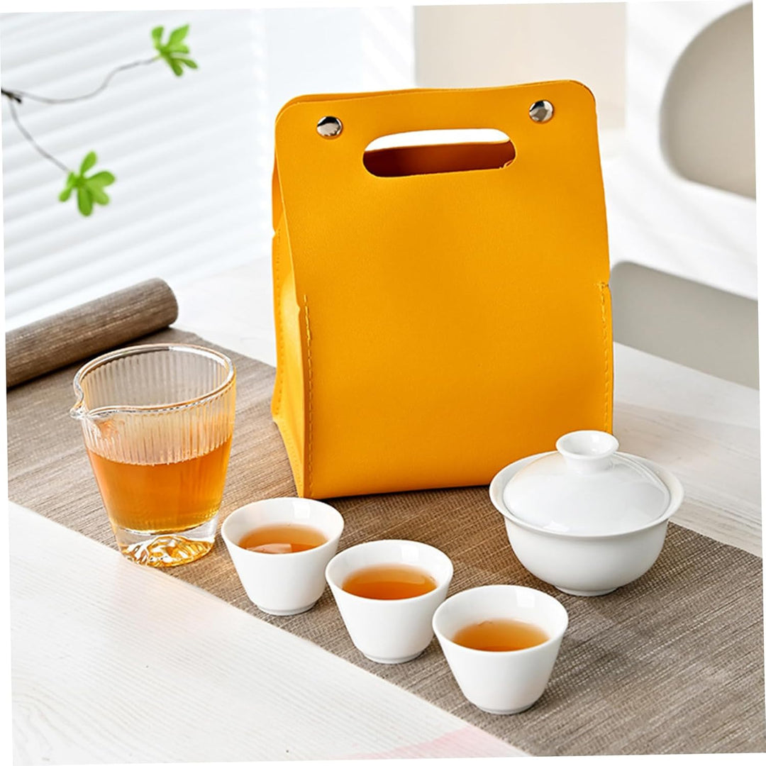 Gaiwan Tee -Set tragbare weisse Keramik -Gongfu -Tee -Set mit Aufbewahrungstasche für Heimreisepickn