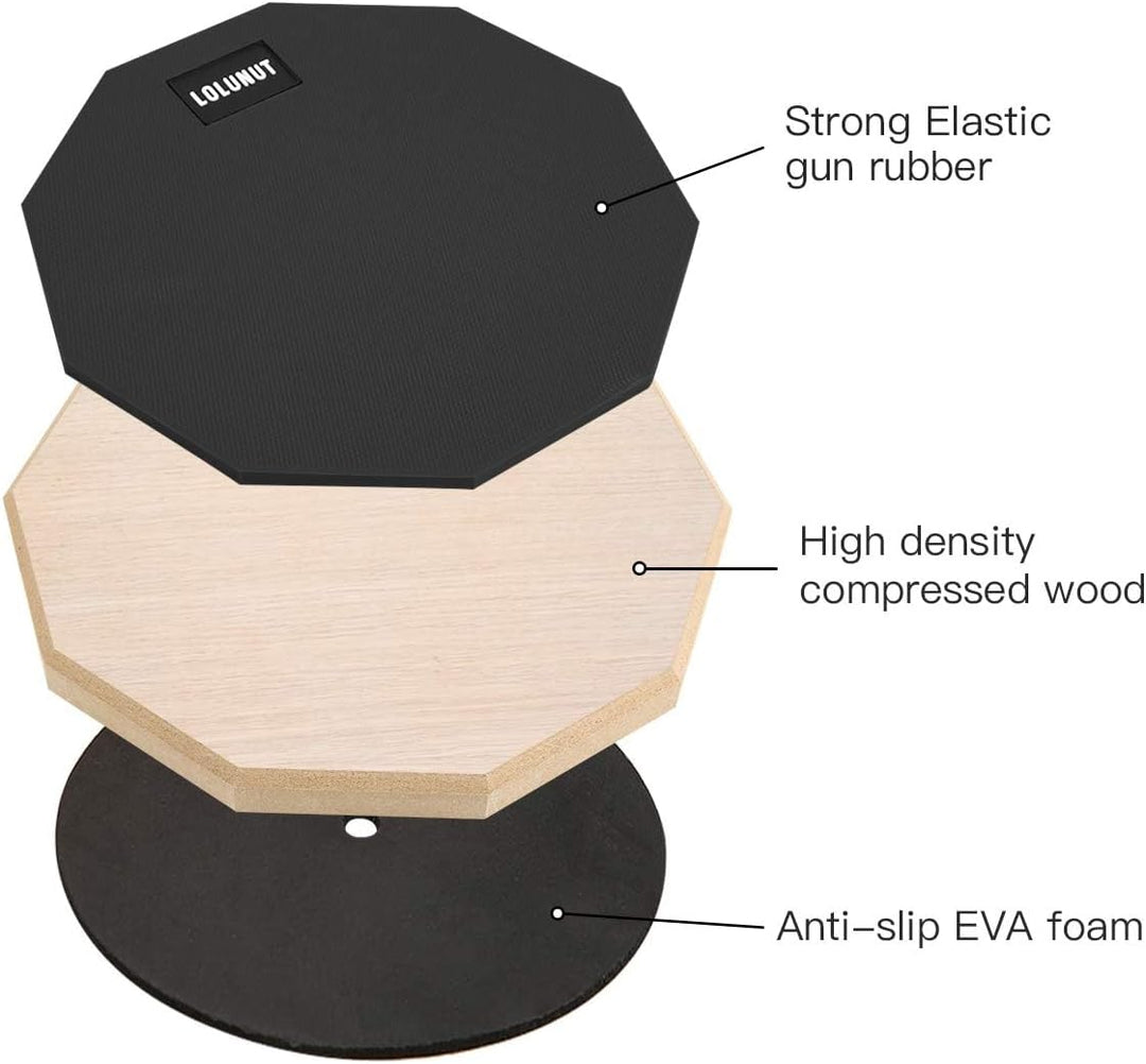 Dumb Drum Practice Pad, 2-seitig leises Übungspad, weicher Gummi, Holzsockel, mit Massivholz-Drumsti