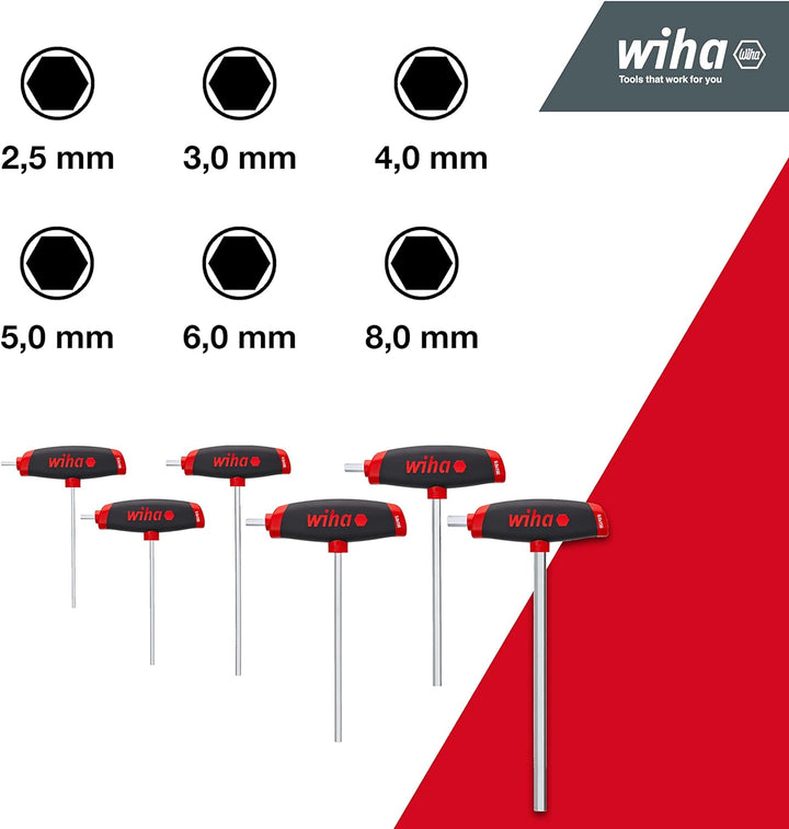 Wiha Stiftschlüssel Set mit Quergriff 6-tlg. I ComfortGrip Sechskant mit Seitenabtrieb I Satz 2,5 -