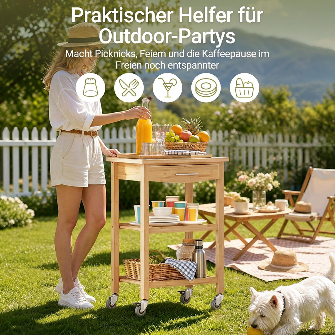 SoBuy Küchenwagen mit Rollen, Schublade &amp; 2 offenen Ablagen, 58x40x86 cm | Servierwagen aus karbonis