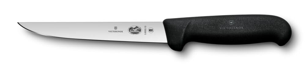 Victorinox Fibrox Ausbeinmesser, Scharfes Küchenmesser für Fleisch und Geflügel, 15 cm, Gerade Kling