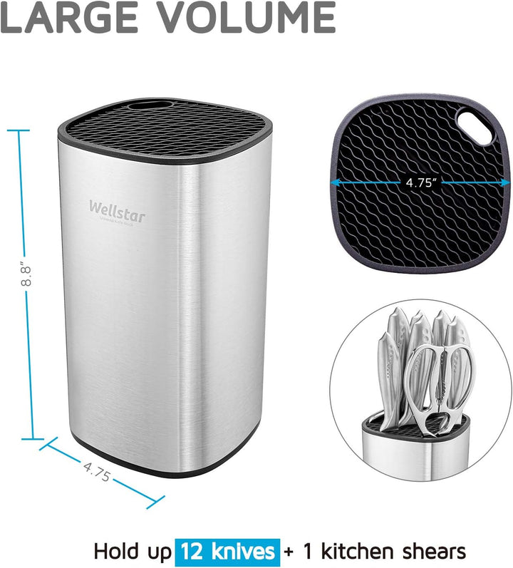 WELLSTAR Universal Messerblock ohne Messer,Messerhalter Unbestückt,Messerblock Edelstahl,Sicherer Pl