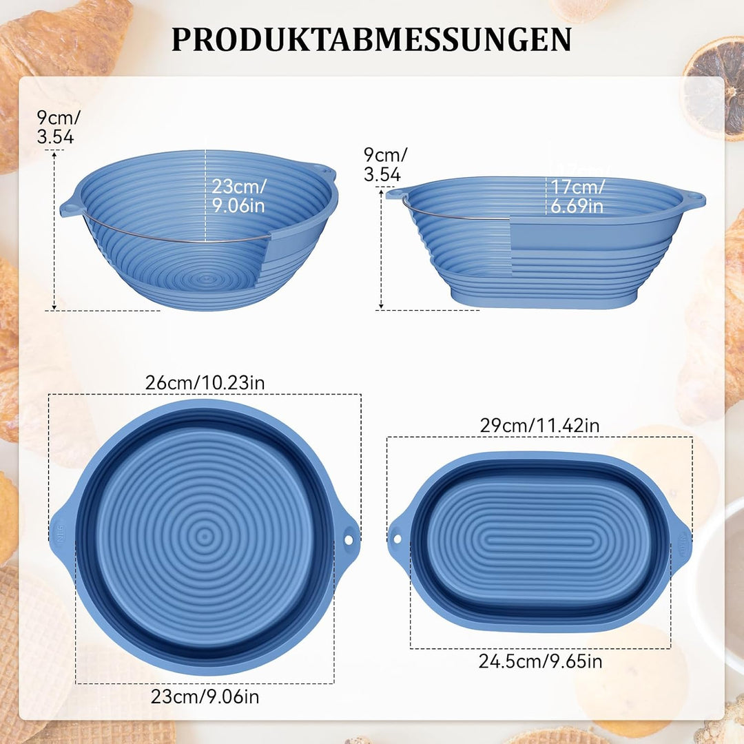 2 PCS Brot Gärkorb Silikon, 29 cm Gärkorb Oval und 23 cm Gärkorb Brot Rund, Silikon Klappbare Gärkör