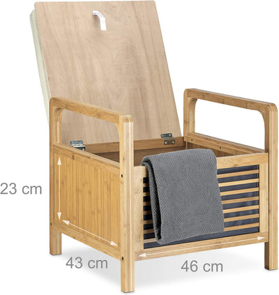 Relaxdays Sitzhocker mit Stauraum, Aufbewahrungsbox mit Sitzkissen, Bambus Hocker M HxBxT: 46 x 50,5