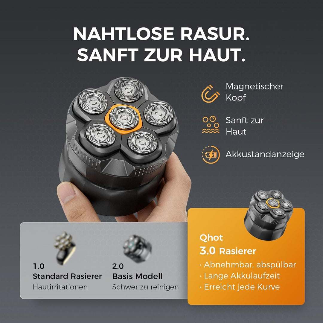 Glatzen Rasierer Herren, 120 Min Akku & 6D Schwimmkopf, elektrischer Kopfrasierer mit LED Display, U