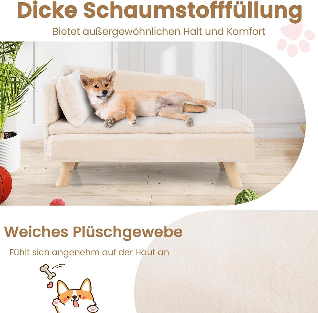 COSTWAY Katzensofa Luxus, Katzenbett erhöht, bis 50 kg, Katzencouch mit 2 Kissens, Rückenlehne &amp; Hol
