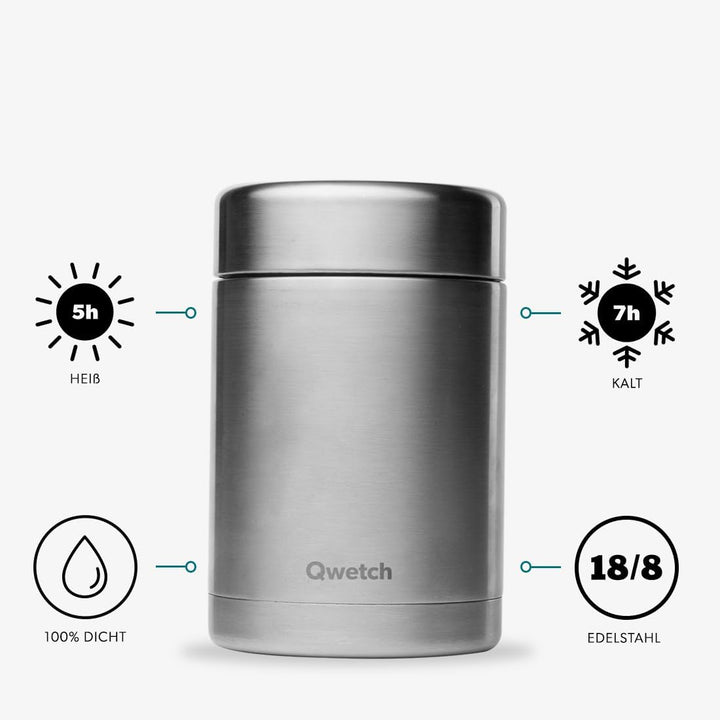 QWETCH - Isotherme Lunchbox - Edelstahl 500ml - Lebensmitteldose aus Edelstahl - 5h Warm & 7h Kalt -