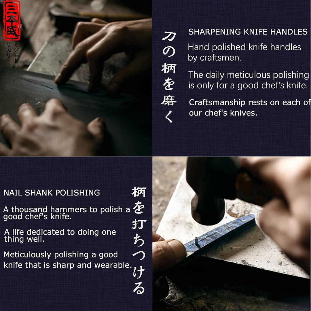 MITSUMOTO SAKARI 22 cm Gyuto Japanisches Messer, Handgeschmiedetes Küchenmesser Profi Fleischmesser,