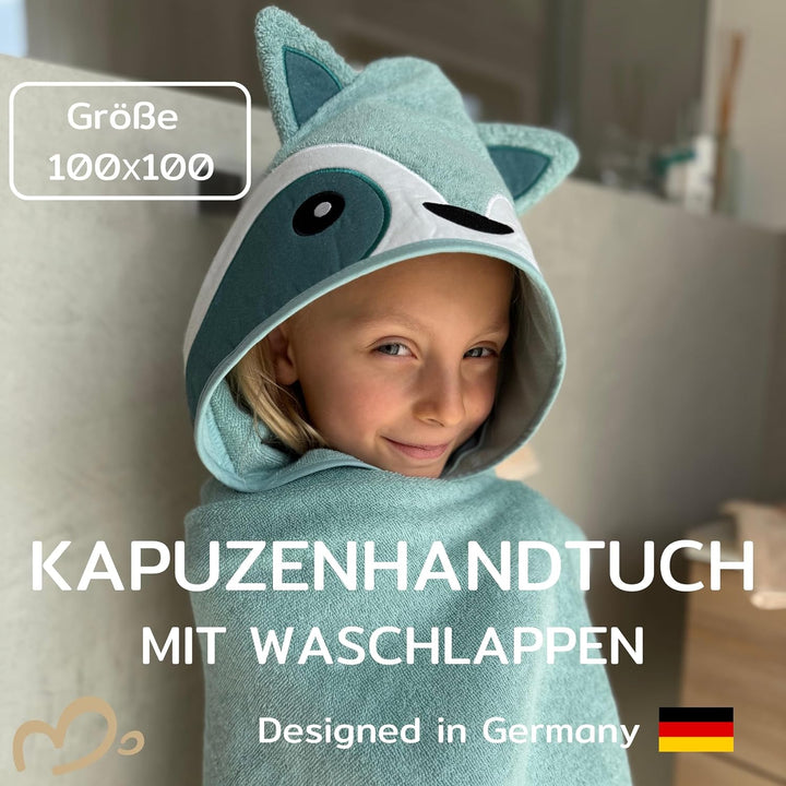 Kapuzenhandtuch Baby 100x100 cm mit Waschlappen – Bio Baumwolle – Babyhandtuch für Neugeborene &amp; Kle