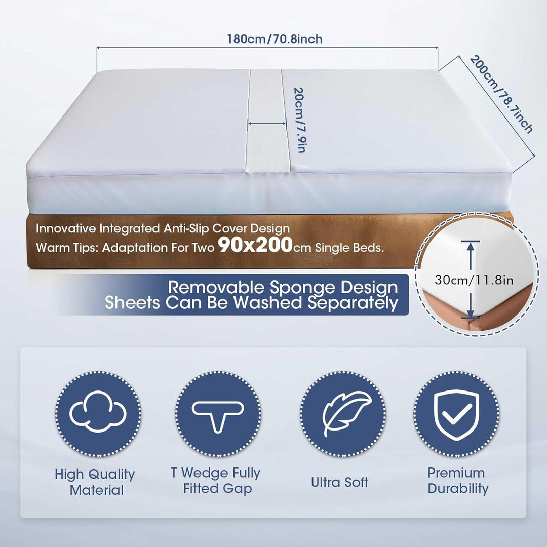 Liebesbrücke 180x200 mit Spannbettlaken,T-Keil Matratzenkeil Lücke Füller doppelbett 180x200 - Verbi