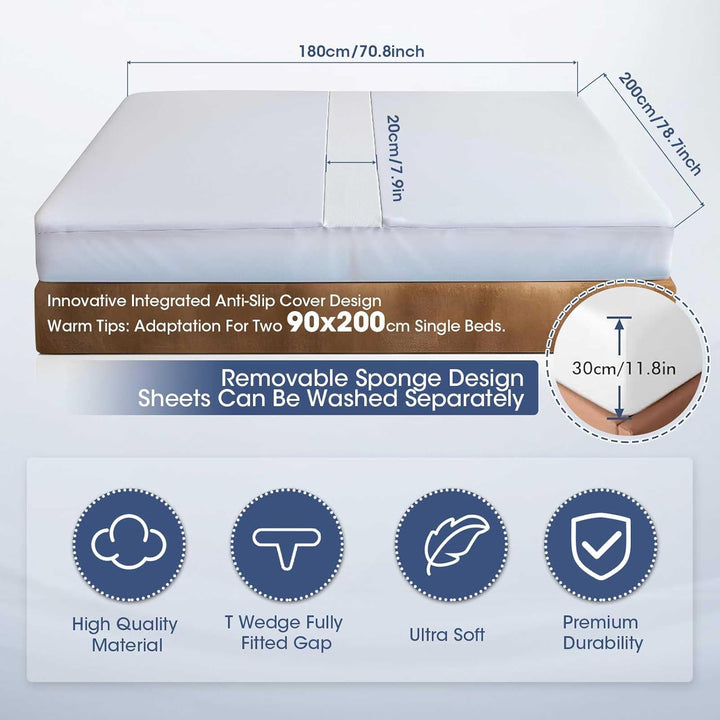 Liebesbrücke 180x200 mit Spannbettlaken,T-Keil Matratzenkeil Lücke Füller doppelbett 180x200 - Verbi