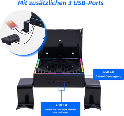 Mcbazel Xbox Series X Wandhalterung mit Kühler, RGB-LED-Kühlsystem Halterung mit einstellbaren Gesch