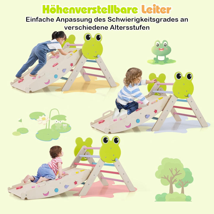 COSTWAY Klettergerüst Indoor 3er Set, klappabres Kletterdreieck mit Rutsche, Kletterbogen, inkl. dop