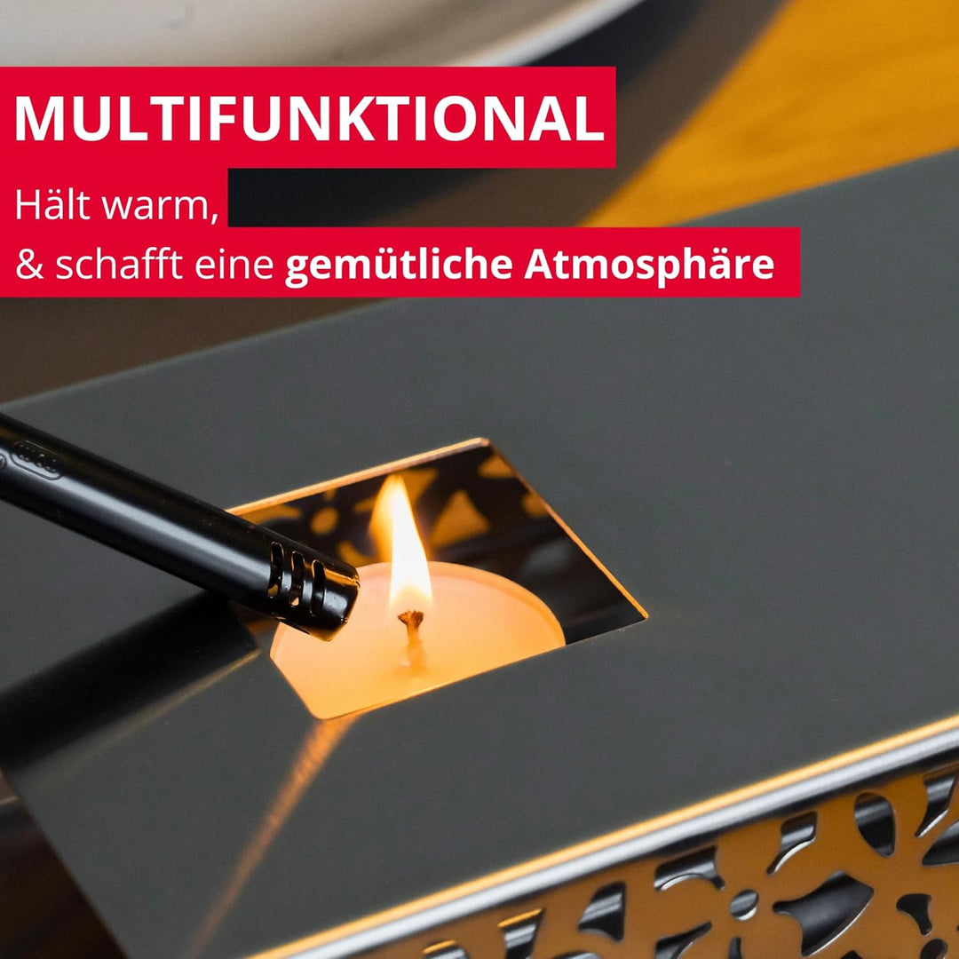 Westmark Speisenwärmer – Hochwertige Wärme-Platte zum Warmhalten von Speisen am Tisch mit zwei Teeli