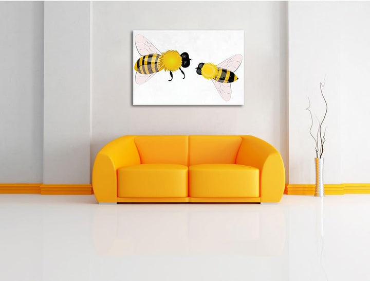 Hübsche Bienen weiss, Format: 100x70 auf Leinwand, XXL riesige Bilder fertig gerahmt mit Keilrahmen,