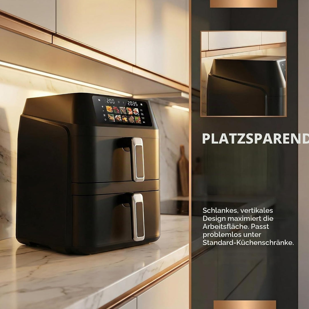 Airfryer, Heissluftfritteuse 2 Kammern, 12 L Heissluftfritteuse, Innovative Mehrfach-Luftgeschwindig
