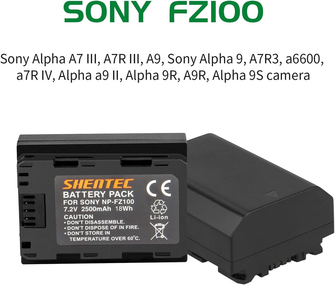 Shentec Kamera Ersatzakku für Sony NP-FZ100 Kompatibel mit Sony Alpha 9, Alpha 7RM3, Alpha 7M3 Ladeg